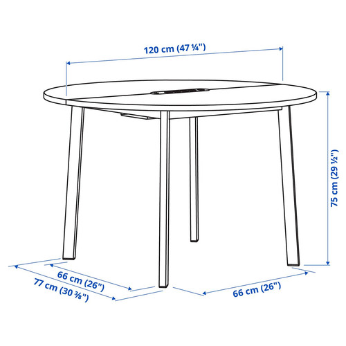 MITTZON Conference table, round oak veneer/white, 120x75 cm