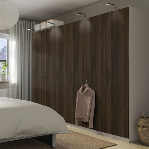 PAX / STORKLINTA Wardrobe combination, grey-beige/dark brown stained oak effect, 300x60x201 cm
