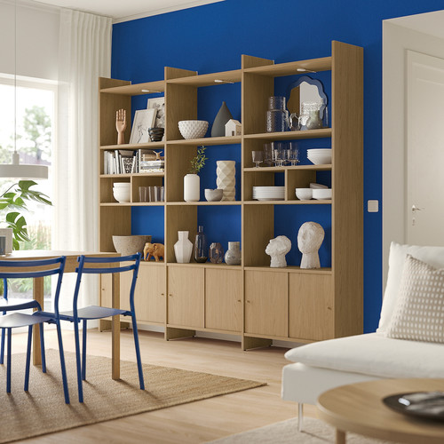 LÅDMAKARE Storage combination w sliding doors, with 2 shelf inserts/oak effect, 238x35x212 cm