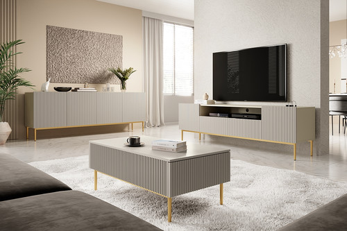 Coffee Table with 2 Drawers Nicole, cashmere/gold legs