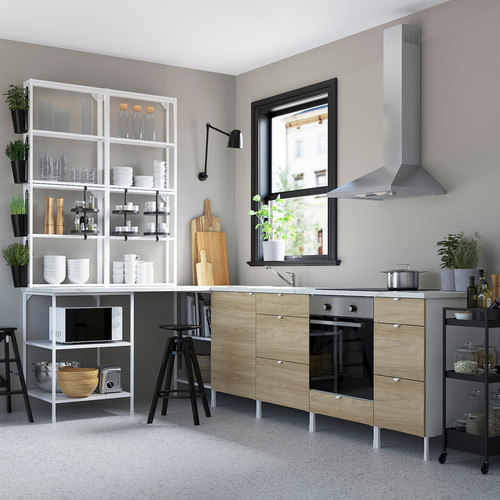 ENHET Corner kitchen, white, oak effect