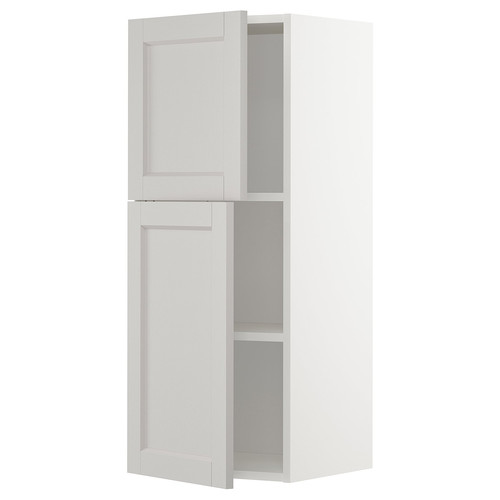 METOD Wall cabinet with shelves/2 doors, white/Lerhyttan light grey, 40x100 cm