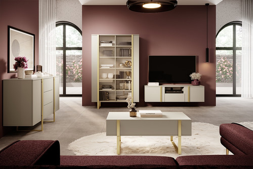 Cabinet with 2 Doors & 3 Drawers Verica 150 cm, cashmere/gold legs