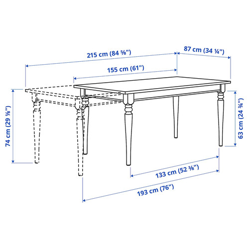 INGATORP / INGOLF Table and 6 chairs, white/white, 155/215 cm