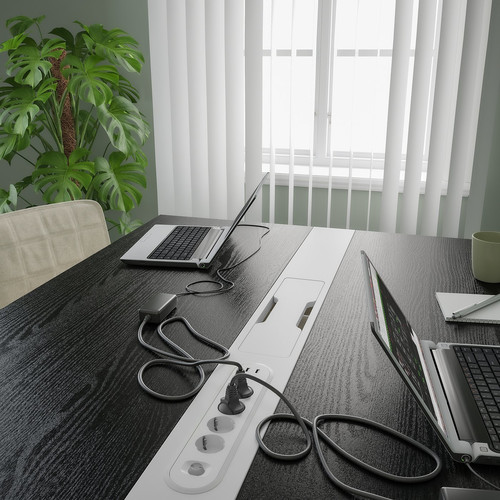 MITTZON Conference table, black stained ash veneer/white, 140x108x75 cm