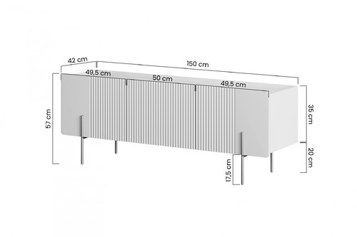 TV Cabinet Malmi 150 cm, cashmere, crema bianca, black legs