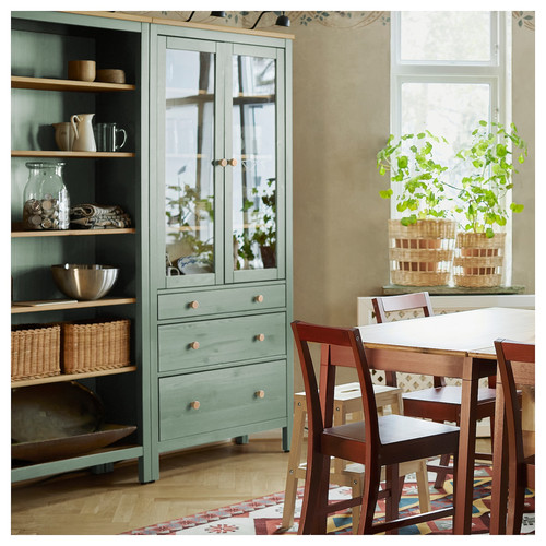 HEMNES Storage combination w doors/drawers, grey-green/light brown stained, 270x197 cm