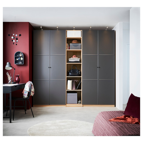 PAX Wardrobe, white stained oak effect, Meråker dark grey, 250x60x236 cm