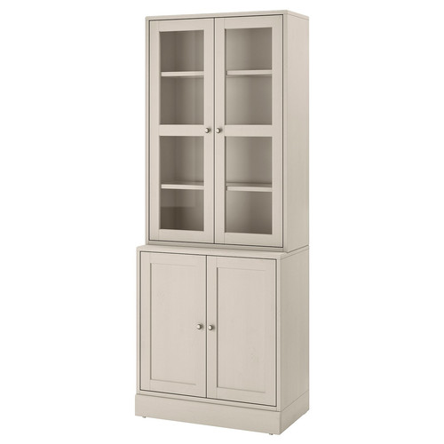 HAVSTA Storage combination w glass-doors, grey-beige, 81x47x212 cm