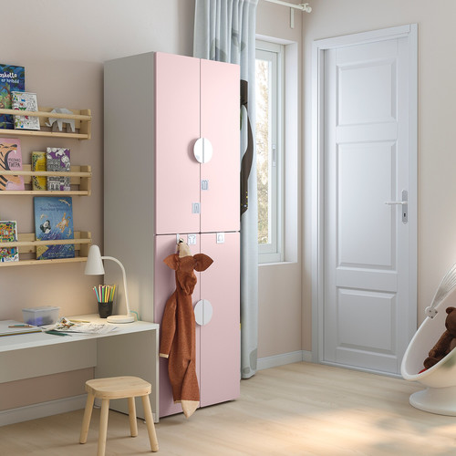 SMÅSTAD / PLATSA Wardrobe, white pale pink, with 2 clothes rails, 60x40x180 cm