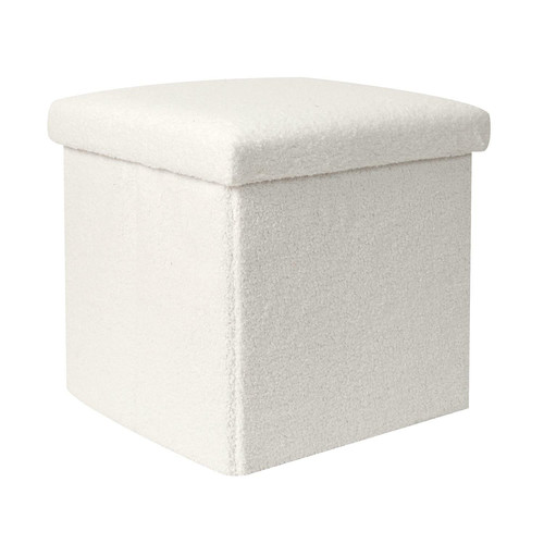 Folding Pouffe, boucle, white