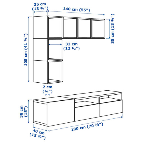 BESTÅ / EKET TV storage combination, white, 180x40x170 cm