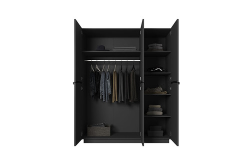 Wardrobe Nicole 150 cm, matt black, black handles