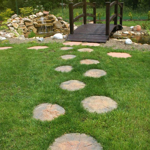 Concrete Disc Stepping Stone 40cm, wood-effect Acacia