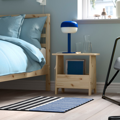 VÄNDPLATS Rug, low pile, blue black/stripe, 60x90 cm