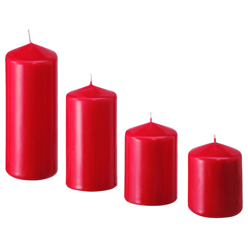 FENOMEN Unscented pillar candle, set of 4, red