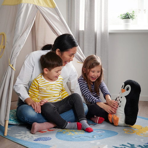 BLÅVINGAD Rug, ocean animals pattern/multicolour, 133x133 cm