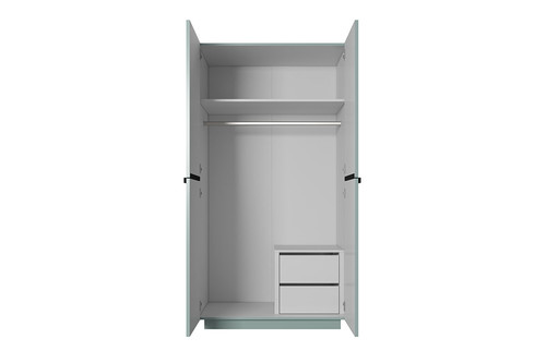 Wardrobe Nicole with Drawer Unit 100 cm, sage, black handles