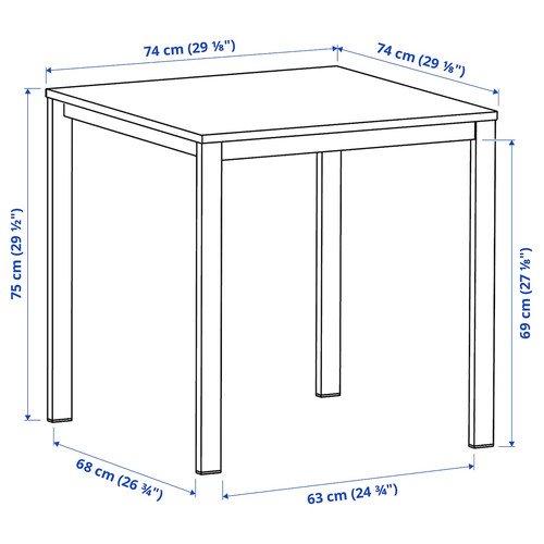 VIHALS / VIHALS Table and 2 chairs, white white/white, 74x74 cm