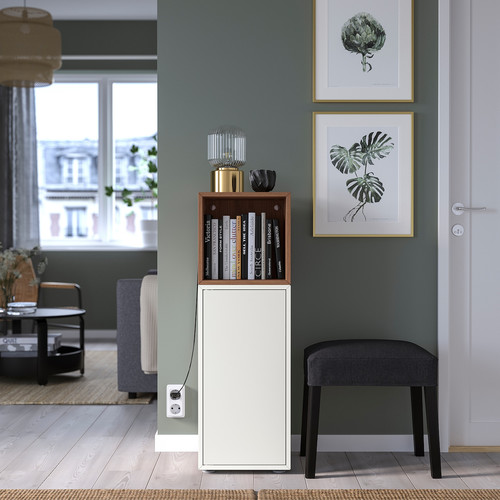 EKET Cabinet combination with feet, white/walnut effect, 35x35x107 cm