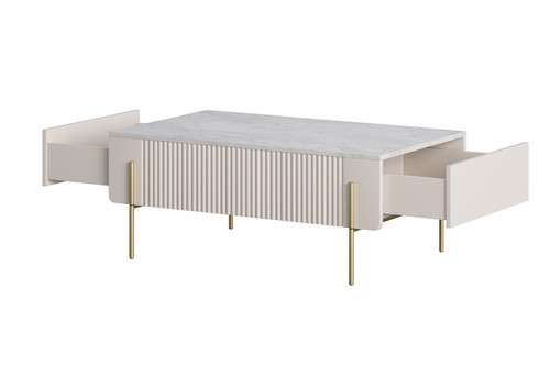 Coffee Table with Drawers Malmi 100 cm, cashmere, crema bianca, gold legs