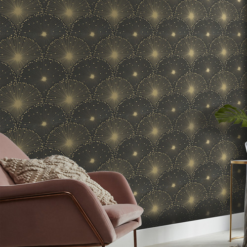 GoodHome Vinyl Wallpaper on Fleece Zamia, brown-gold