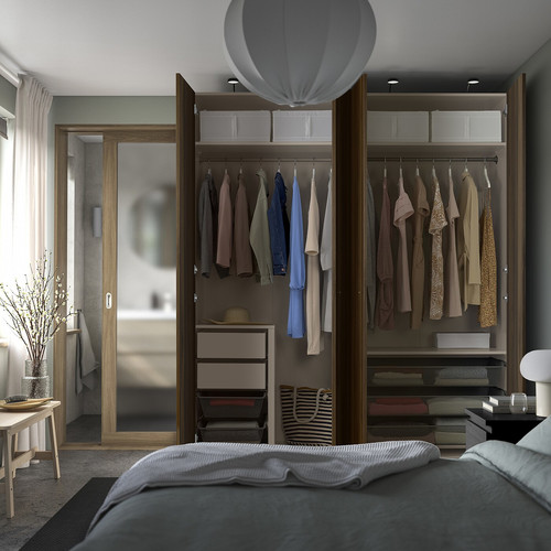 PAX / STORKLINTA Wardrobe combination, grey-beige/dark brown stained oak effect, 200x66x236 cm