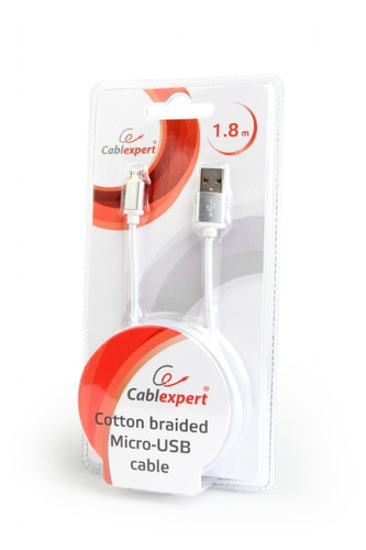 Gembird Cotton Braided Micro USB Cable, 1.8m, silver