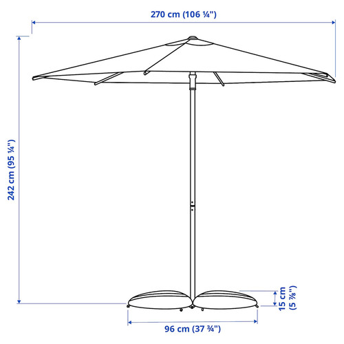 HÖGÖN / IGGÖN Parasol with base, grey/dark grey, 270 cm