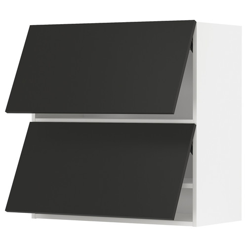 METOD Wall cab horizo 2 doors w push-open, white/Nickebo matt anthracite, 80x80 cm