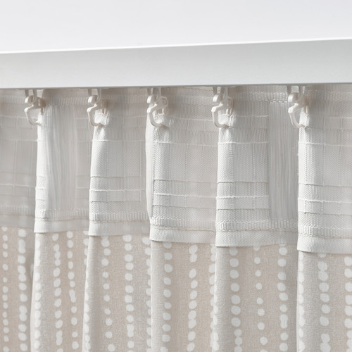 MÄSTERROT Curtains, 1 pair, beige/white dot pattern/with heading tape, 145x300 cm