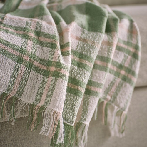BISKOPSMÖSSA Throw, green/off-white, 130x170 cm