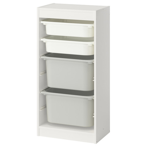 TROFAST Storage combination with boxes, white white/grey, 46x30x94 cm