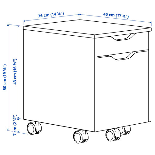 ALEX Drawer unit on castors, white stained oak effect/black, 36x50 cm
