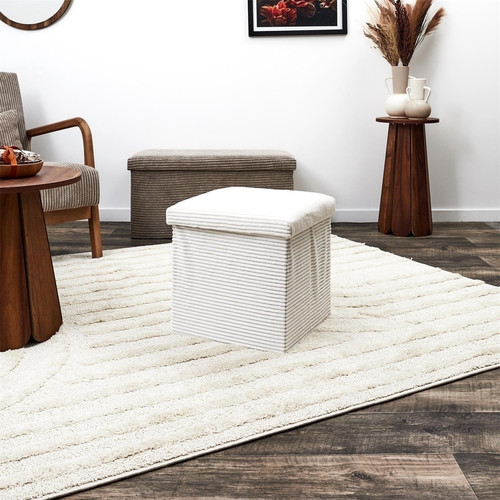 Folding Pouffe, corduroy, white