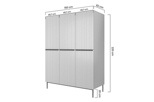 Wardrobe Nicole with Drawer Unit 150 cm, cashmere, black handles and legs