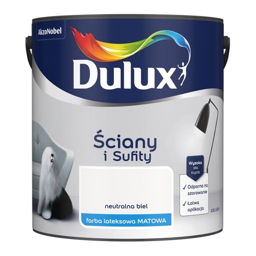 Dulux Walls & Ceiling Matt Latex Paint 2.5L, neutral white