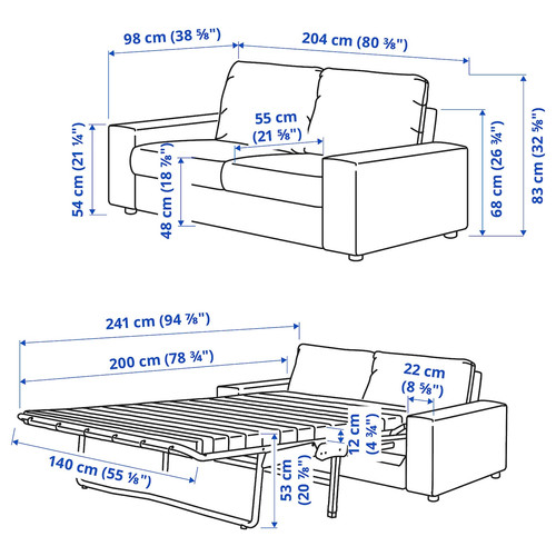 VIMLE 2-seat sofa-bed, with wide armrests/Gunnared beige