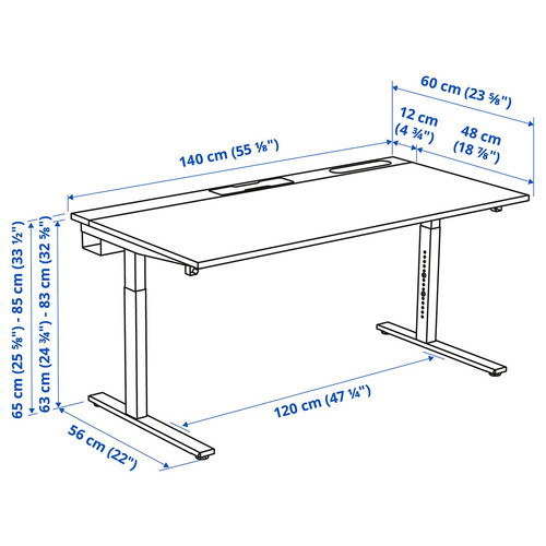 MITTZON Desk, walnut veneer/white, 140x60 cm