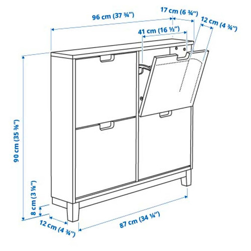 STÄLL Shoe cabinet with 4 compartments, oak veneer, 96x17x90 cm