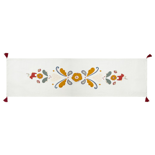 MÄVINN Table-runner, white red/tassel, 35x130 cm