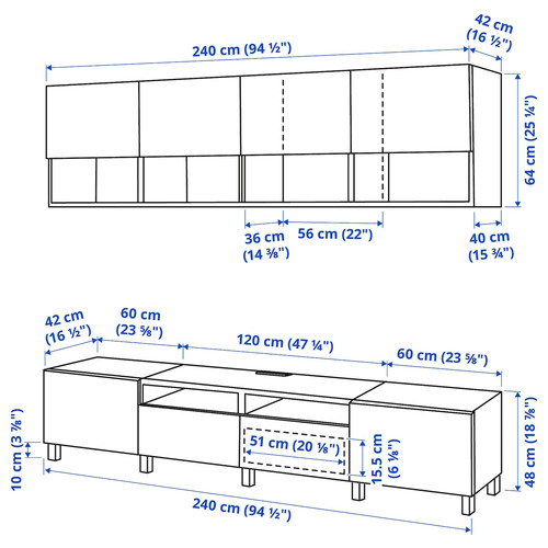 BESTÅ TV storage combination, dark grey/Lappviken/Stubbarp dark grey, 240x42x230 cm