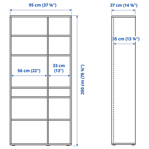 VIHALS Storage combination w glass doors, white/clear glass, 190x37x200 cm