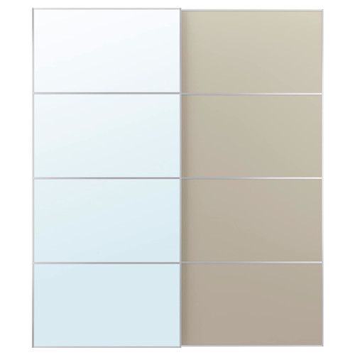AULI / MEHAMN Pair of sliding doors, mirror glass/double sided beige, 200x236 cm