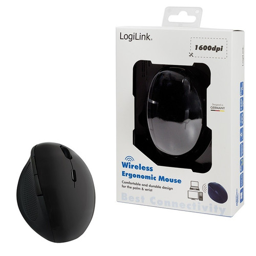 LogiLink Wireless Optical Ergonomic Mouse 2.4GHz 1600dpi, black