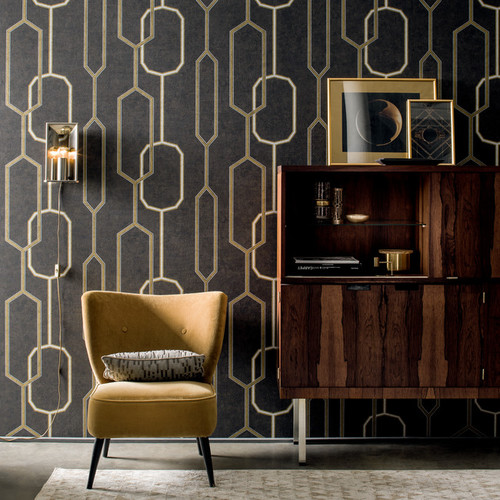 GoodHome Vinyl Wallpaper on Fleece Leucie, black/gold