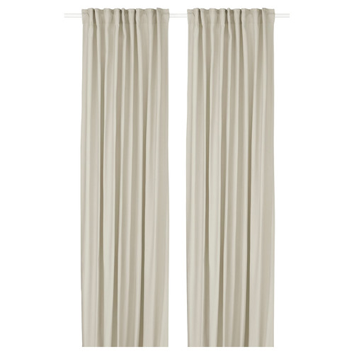 GINSTMOTT Curtains, 1 pair, beige/with heading tape, 145x300 cm