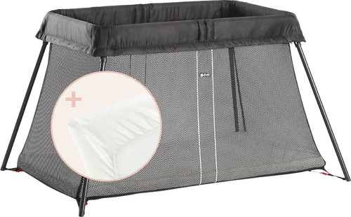 BABYBJÖRN Travel Cot/Playpen Light, Black + sheet, 0-3