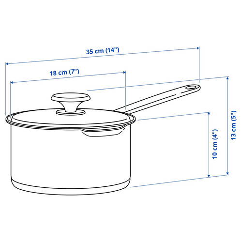 HEMKOMST Saucepan with lid, stainless steel/glass, 2 l