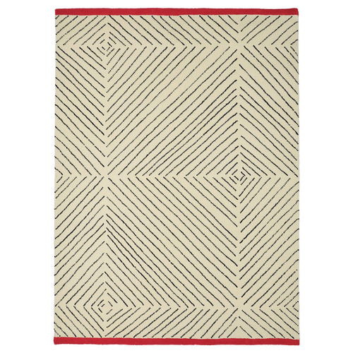 UNDERVISNING Rug, low pile, off-white black/handmade, 170x240 cm